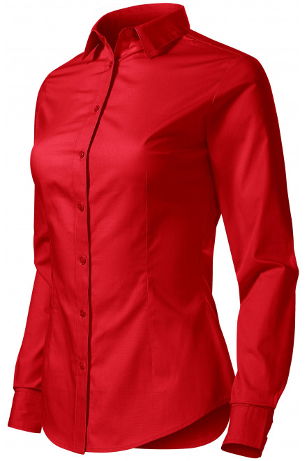 Bawełniana bluzka damska z długim rękawem, czerwony