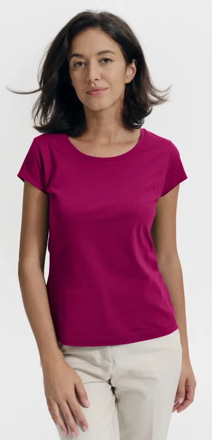 T-shirt damski slim fit z okrągłym dekoltem, fuchsia red T-shirt damski slim fit z okrągłym dekoltem, fuchsia red