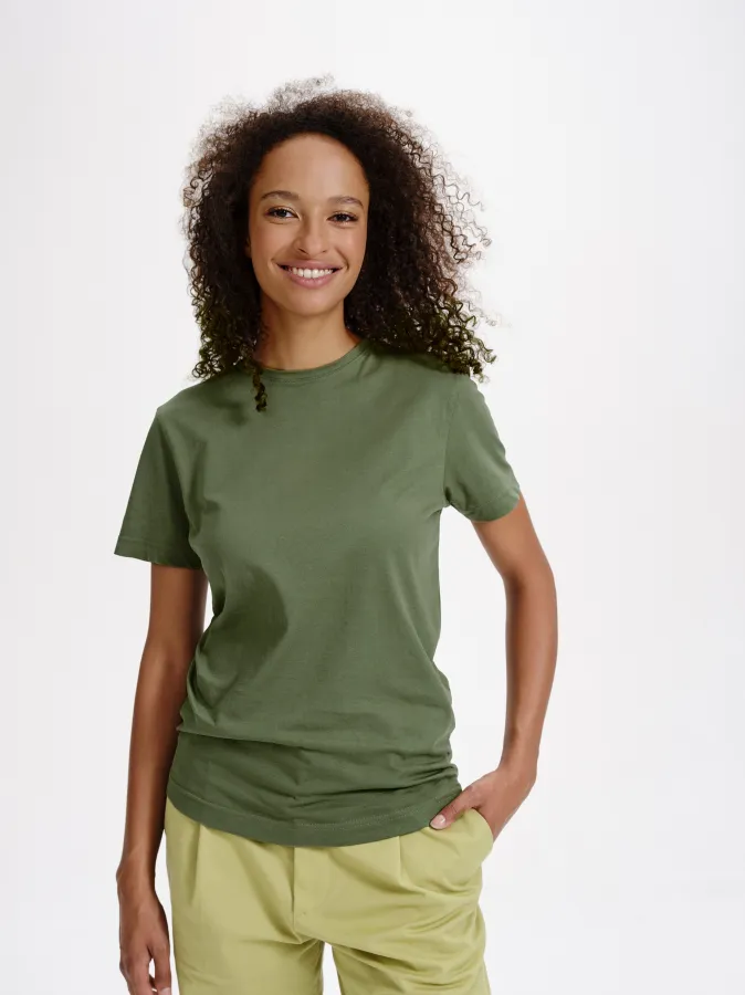 T-shirt damski z bawełny organicznej, khaki T-shirt damski z bawełny organicznej, khaki