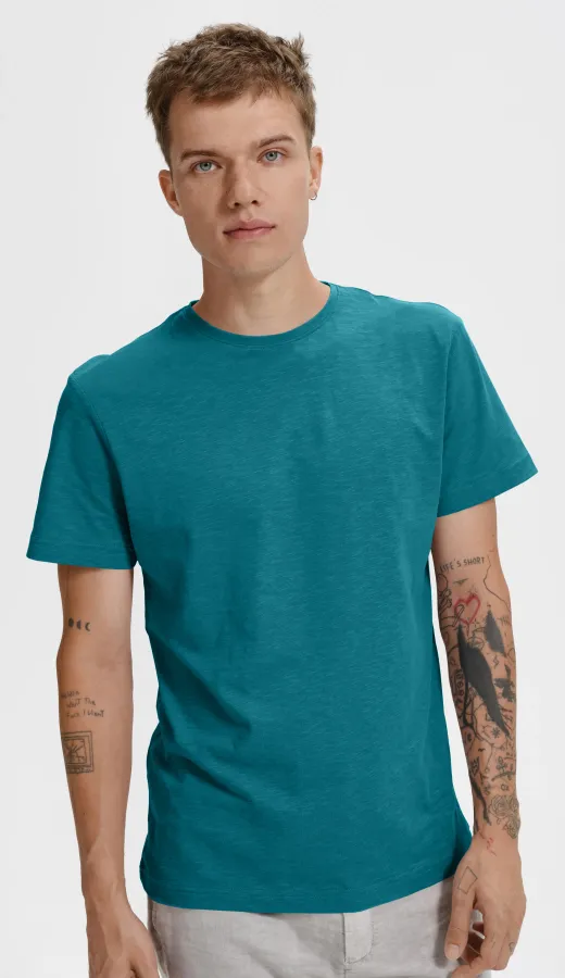 T-shirt męski, teksturowana bawełna organiczna, petrol blue T-shirt męski, teksturowana bawełna organiczna, petrol blue
