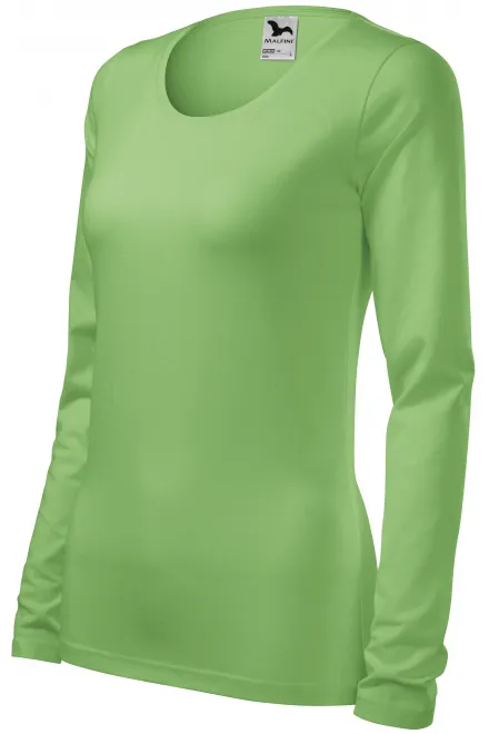 Damska dopasowana koszulka z długim rękawem, zielony groszek