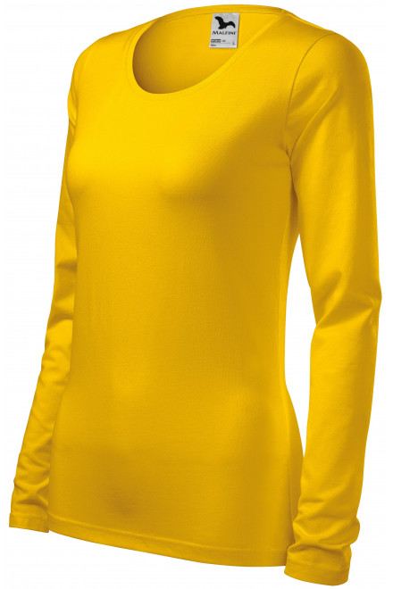Damska dopasowana koszulka z długim rękawem, żółty, koszulki damskie