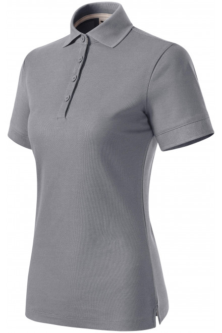 Damska koszulka polo z bawełny organicznej, stare srebro, koszulki bez nadruku