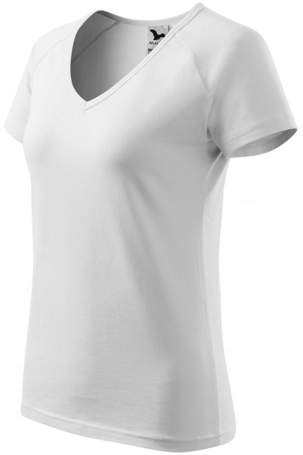 Damska koszulka slim fit z raglanowym rękawem, biały, koszulki bez nadruku