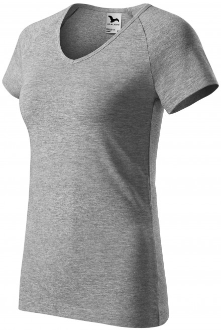 Damska koszulka slim fit z raglanowym rękawem, ciemnoszary marmur, koszulki bez nadruku