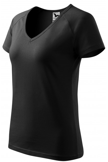 Damska koszulka slim fit z raglanowym rękawem, czarny, zwykłe t-shirty