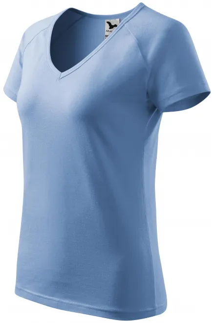 Damska koszulka slim fit z raglanowym rękawem, niebieskie niebo