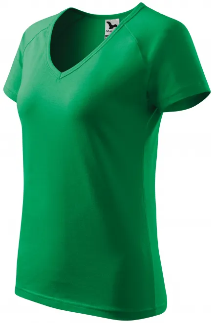 Damska koszulka slim fit z raglanowym rękawem, zielona trawa