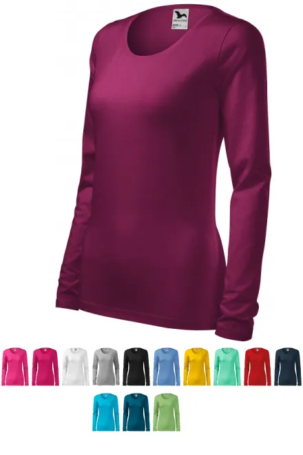 Damska dopasowana koszulka z długim rękawem, fuksja