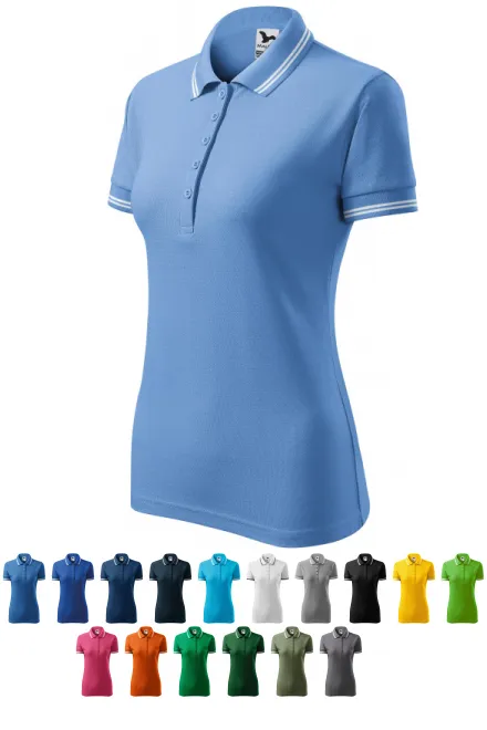 Kontrastowa koszulka polo damska, niebieskie niebo