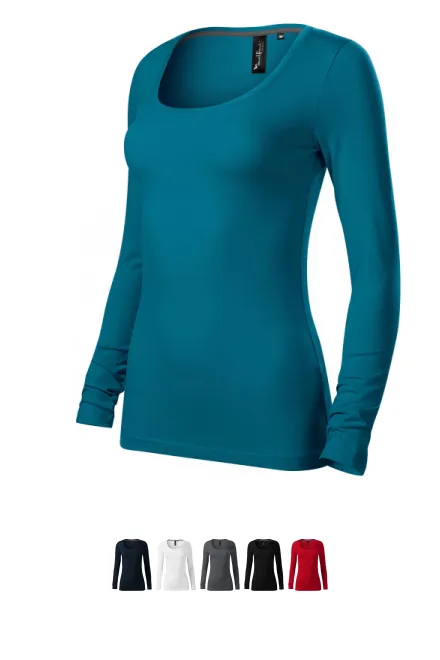 Koszulka damska z długim rękawem i głębszym dekoltem, petrol blue