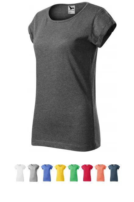 Koszulka damska z podwiniętymi rękawami, czarny marmur