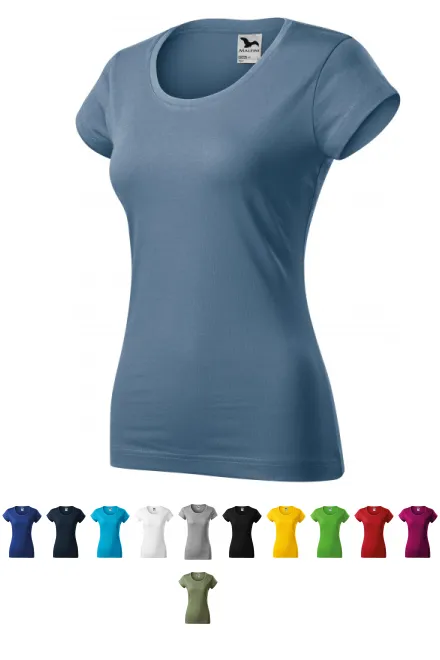 T-shirt damski slim fit z okrągłym dekoltem, denim