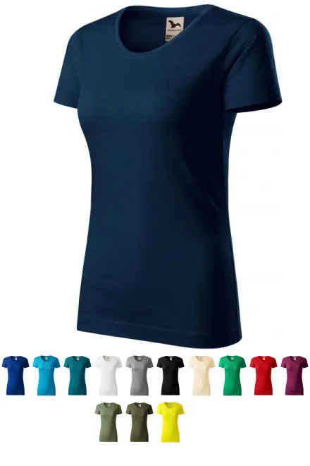 T-shirt damski, teksturowana bawełna organiczna, ciemny niebieski