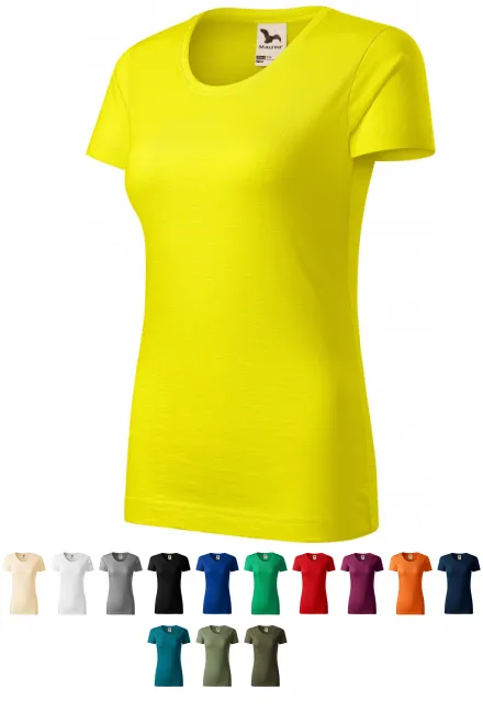 T-shirt damski, teksturowana bawełna organiczna, cytrynowo żółty