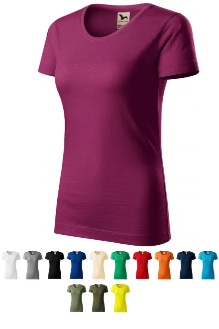 T-shirt damski, teksturowana bawełna organiczna, fuksja