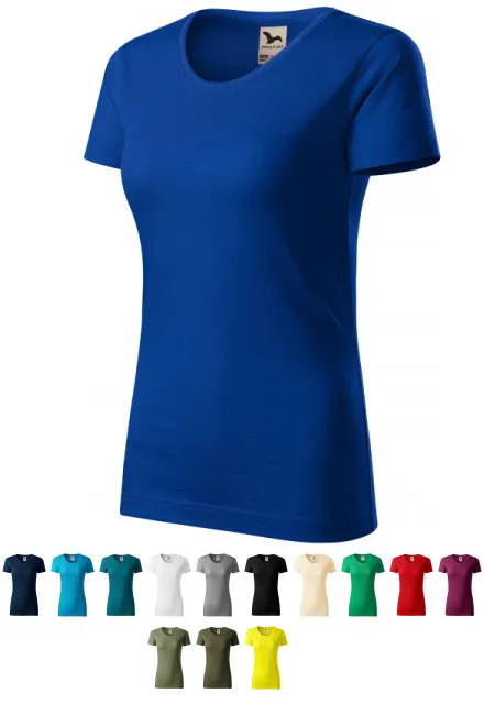 T-shirt damski, teksturowana bawełna organiczna, królewski niebieski