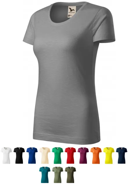 T-shirt damski, teksturowana bawełna organiczna, stare srebro