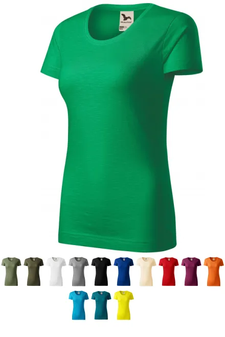 T-shirt damski, teksturowana bawełna organiczna, zielona trawa