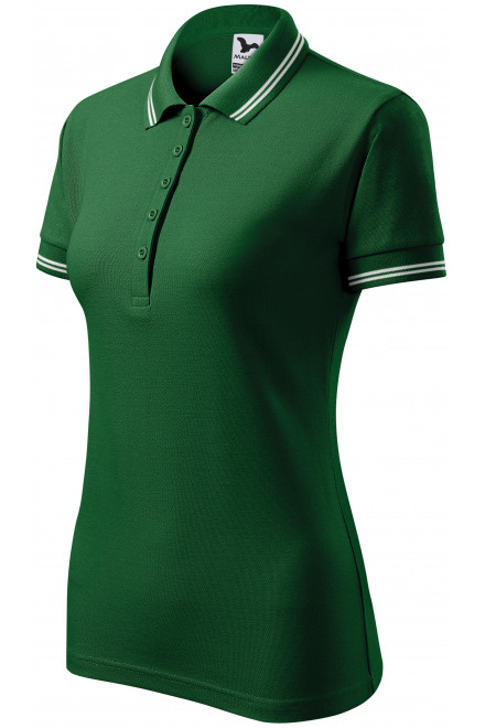 Kontrastowa koszulka polo damska, butelkowa zieleń, koszulki
