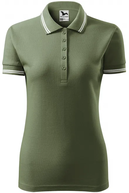 Kontrastowa koszulka polo damska - khaki, L