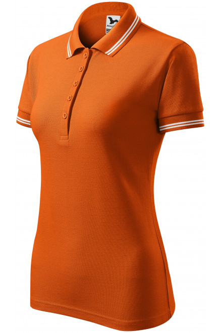 Kontrastowa koszulka polo damska, pomarańczowy, damskie koszulki polo