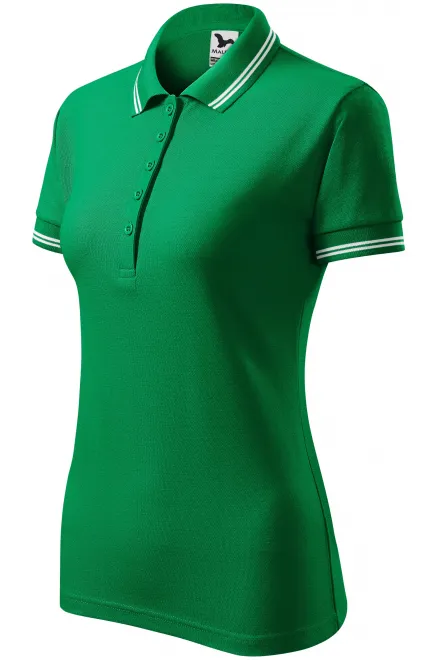 Kontrastowa koszulka polo damska, zielona trawa