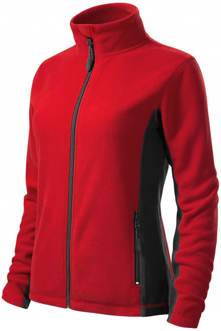 Kontrastowa kurtka damska z polaru, czerwony, czerwone bluzy