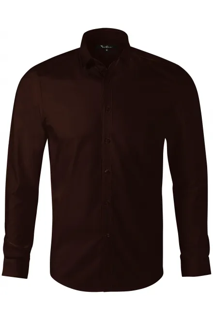 Koszula męska z długim rękawem Slim fit - Kawa, S