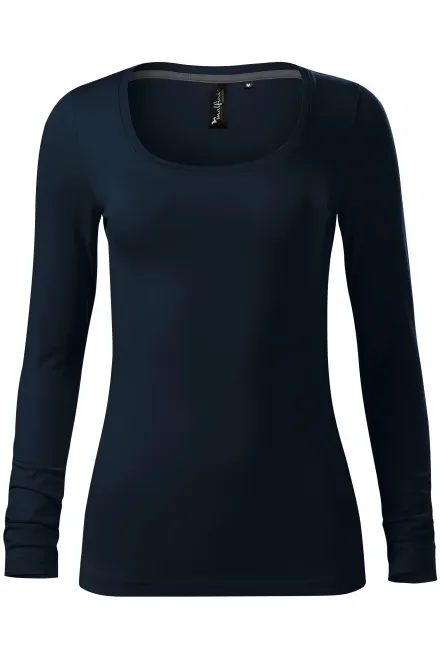 Koszulka damska z długim rękawem i głębszym dekoltem - ciemny niebieski, L