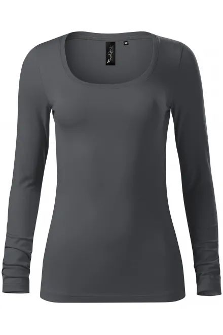 Koszulka damska z długim rękawem i głębszym dekoltem - jasnoszary, L