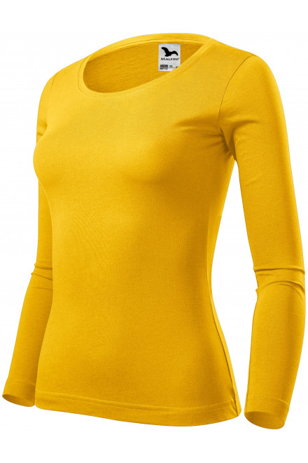 Koszulka damska z długim rękawem, żółty, koszulki damskie