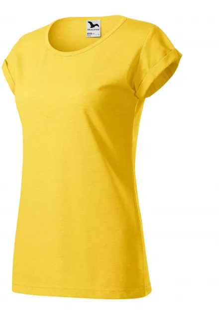 Koszulka damska z podwiniętymi rękawami, żółty marmur