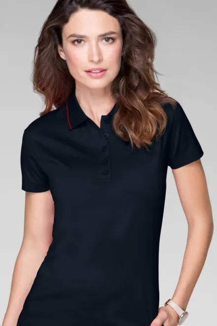 Damska elegancka merceryzowana koszulka polo, ciemny niebieski