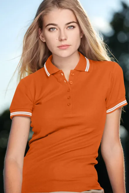 Kontrastowa koszulka polo damska, pomarańczowy