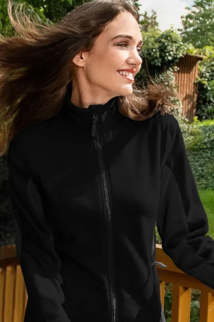 Kontrastowa kurtka damska z polaru, czarny