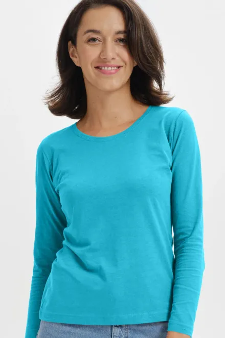 Koszulka damska z długim rękawem, turkus