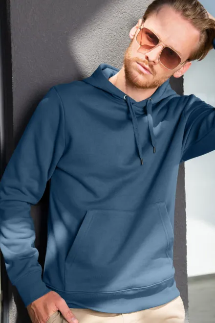 Męska bluza z kapturem bez zamka, denim