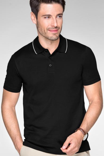 Męska elegancka merceryzowana koszulka polo, czarny, S