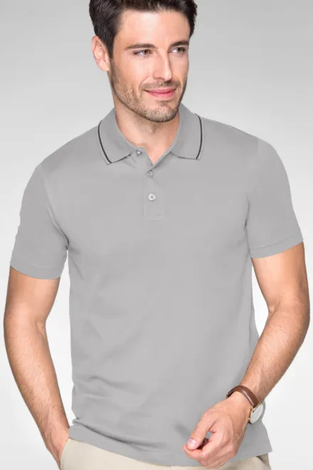 Męska elegancka merceryzowana koszulka polo, srebrnoszary