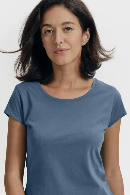 T-shirt damski slim fit z okrągłym dekoltem, denim