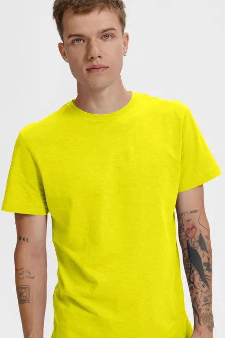 T-shirt męski, teksturowana bawełna organiczna, cytrynowo żółty