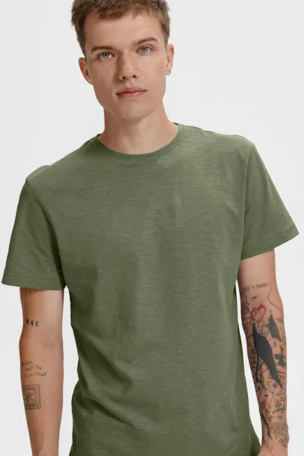 T-shirt męski, teksturowana bawełna organiczna, khaki T-shirt męski, teksturowana bawełna organiczna, khaki
