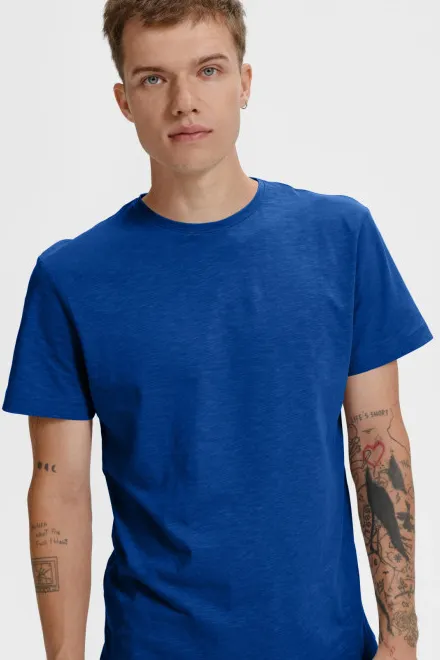 T-shirt męski, teksturowana bawełna organiczna, królewski niebieski