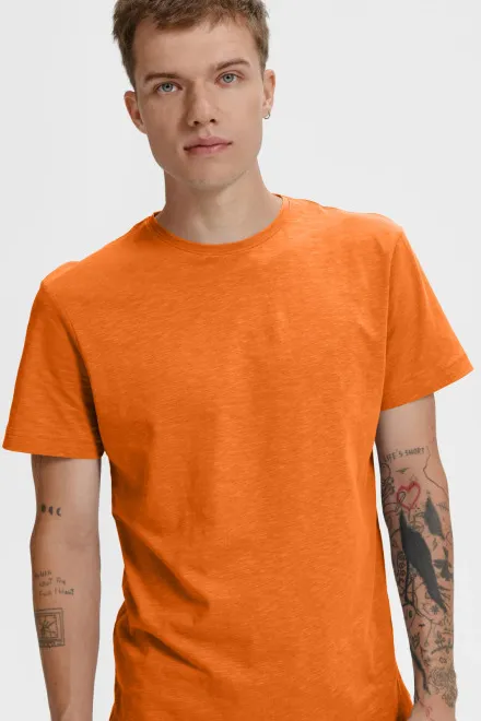 T-shirt męski, teksturowana bawełna organiczna, pomarańczowy