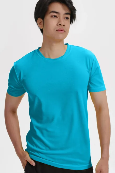 T-shirt z asymetrycznym dekoltem, turkus
