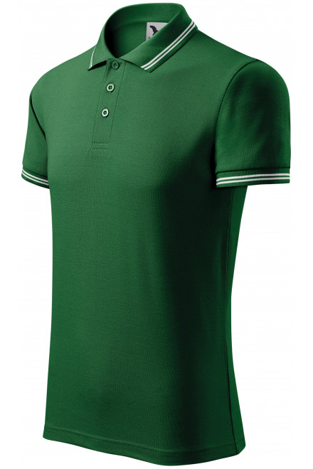 Męska koszulka polo w kontrastowym kolorze, butelkowa zieleń, męskie koszulki polo