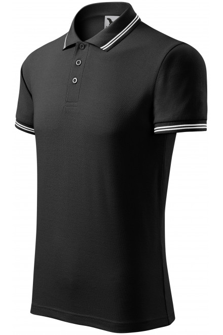 Męska koszulka polo w kontrastowym kolorze, czarny, męskie koszulki polo