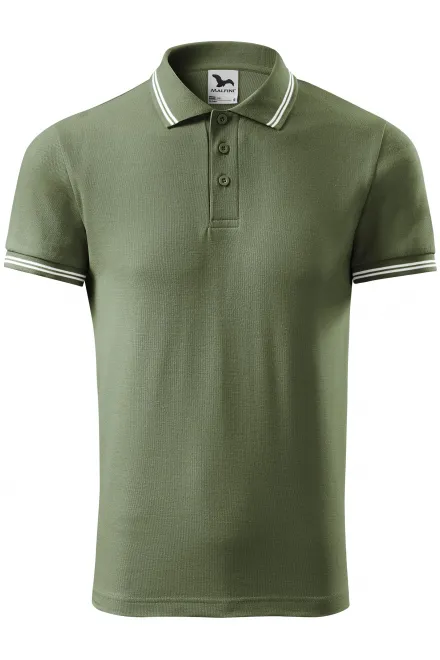 Męska koszulka polo w kontrastowym kolorze - khaki, L