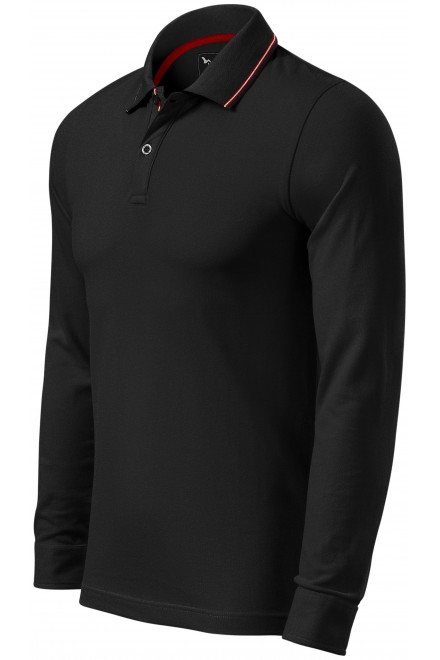 Męska koszulka polo z kontrastowymi długimi rękawami, czarny